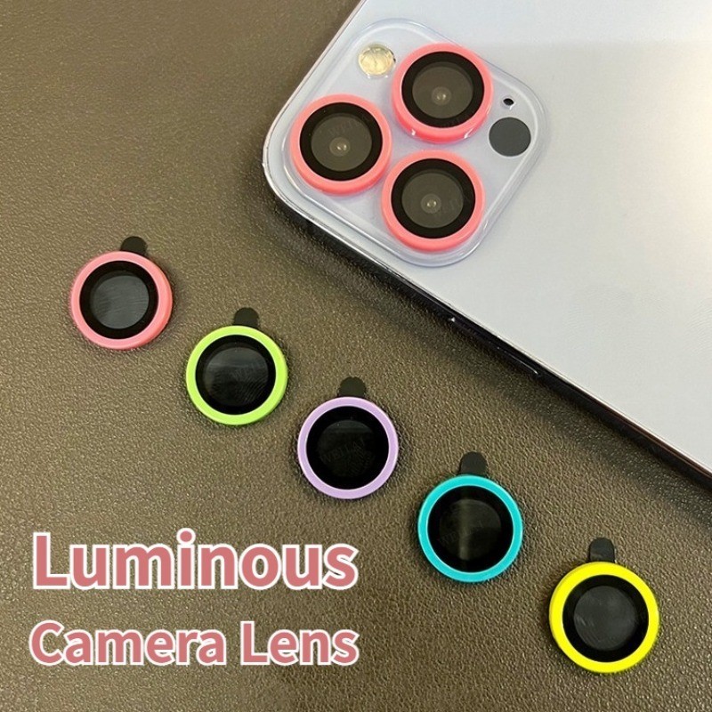 3Pcs Luminous เลนส์กล้องฟิล์มสําหรับiPhone Air 17 Pro Max 16 15 Pro Max 14 13 12 11 Pro Max 14 15 16 Plus 12 13 Miniกล้องเลนส์ฟิล์มคลุมทั้งหมดกล้องส่องสว่างกลับเลนส์Protector