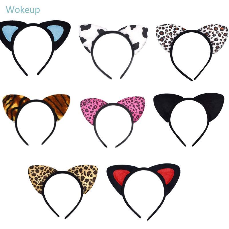 WOKE Animal Hair Hoop Leopard Cats Ear Headband Night Party Cow Tiger Print Hairba