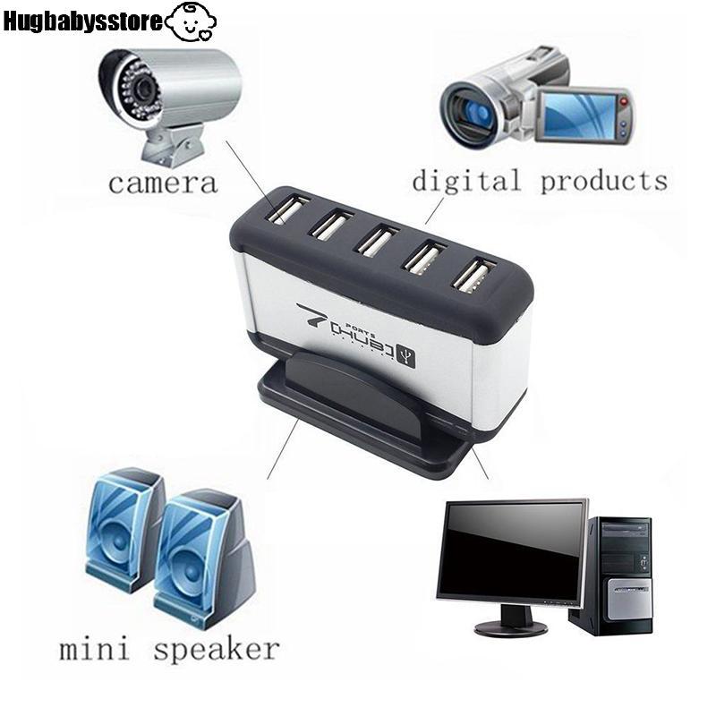[Hugbabys-t] USB 7-Port HUB ขับเคลื่อนด้วยสายเคเบิลอะแดปเตอร์ AC ปลั๊ก EU/US ความเร็วสูงสําหรับแล็ปท