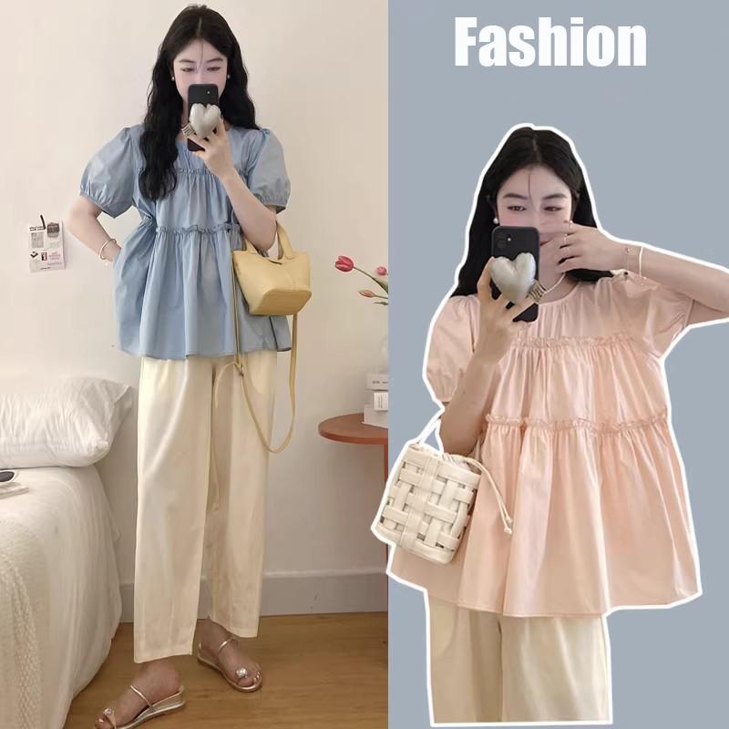 เสื้อเชิ้ตแขนตุ๊กตา ทรงเค้กหลวมๆใส่สบาย ปิดหน้าท้องได้ดี แฟชั่นฤดูร้อนสไตล์เกาหลี-พร้อมส่งจากไทย-รุ่นW630