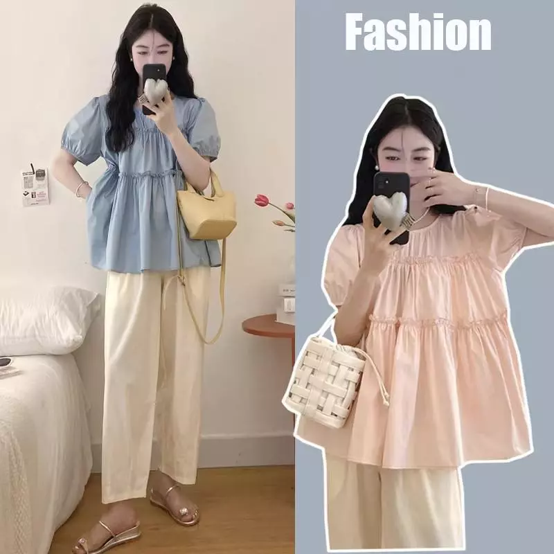 เสื้อเชิ้ตแขนตุ๊กตา ทรงเค้กหลวมๆใส่สบาย ปิดหน้าท้องได้ดี แฟชั่นฤดูร้อนสไตล์เกาหลี-พร้อมส่งจากไทย-รุ่นW630