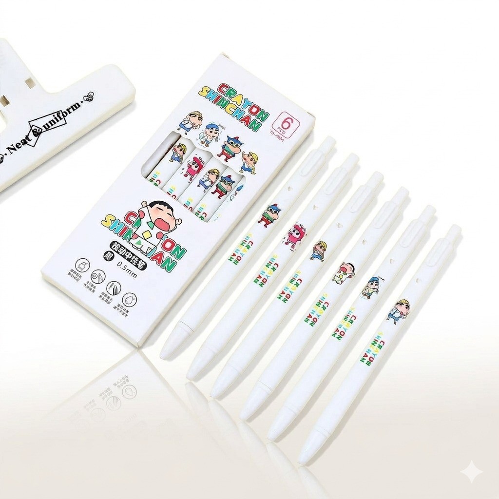 1 ชุด CONTAINS 6 ชิ้น CRAYON SHINCHAN PRINTING PENS / CRAYON SHINCHAN MECHANICAL PENS BLACK INK