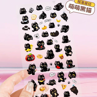 STARX น่ารักแมวดําและถ่านหิน Sprite การ์ตูน 3D นูนสติกเกอร์, Kawaii สติกเกอร์กันน้ําสําหรับสมุดภาพ, Journal, DIY Guka, เด็กของขวัญ
