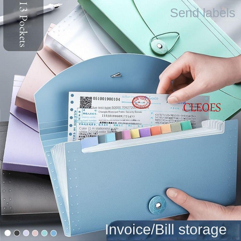 CLEOES ขยายแฟ้มกระเป๋าโฟลเดอร์กระดาษ 13 กระเป๋า Bill Storage ธุรกิจ Tax Item A6 เอกสาร Organizer