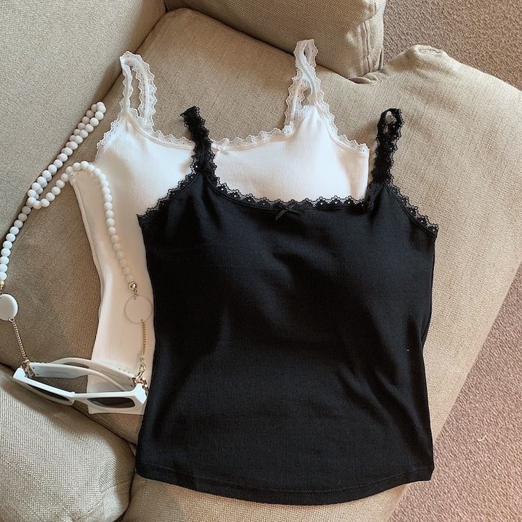 BM Lace American Bow Top สีขาว สำหรับผู้หญิง เหมาะสำหรับฤดูร้อน