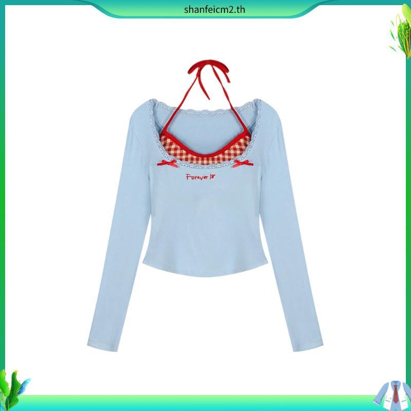 Gjcute เสื้อยืดแผ่นโฟมรอบคอโบว์ตกแต่งรายละเอียดสองขั้นตอนรูปแบบ Y2K Crop Top แฟชั่นสไตล์เกาหลี WTD