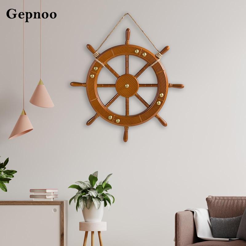 [Gepnoo] พวงมาลัยเรือหางเสือเรือไม้ล้อเครื่องประดับหัตถกรรมสําหรับห้อง Nautical Theme ห้องนอนร้านอาหาร