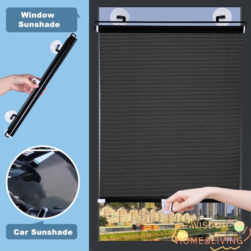 WISDOM ม้วนผ้าม่าน, ไม่มีเจาะ Movable Blackout Roller Blind, ผ้าม่านพร้อมถ้วยดูด Roller Blind Car