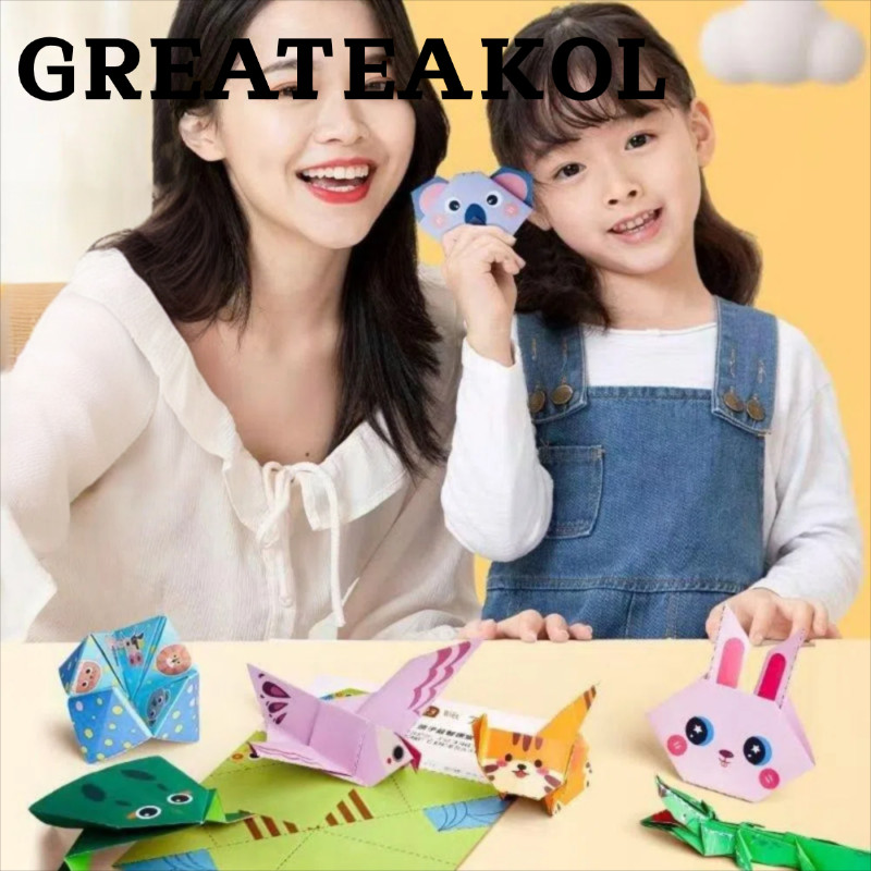 GREATESKOL Origami หนังสือ, DIY สัตว์รูปแบบปริศนา Origami, เด็กน่ารัก Handmade Origami 15 แผ่น Origa