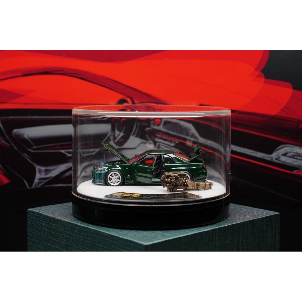 [เด็กกําพร้า] สต็อกพร้อมใหม่เอี่ยม!ข้อเสนอพิเศษ!PGM 1: 64 Nissan Nissan GTR-R34 โมเดลรถเปิดเต็มโลหะผ