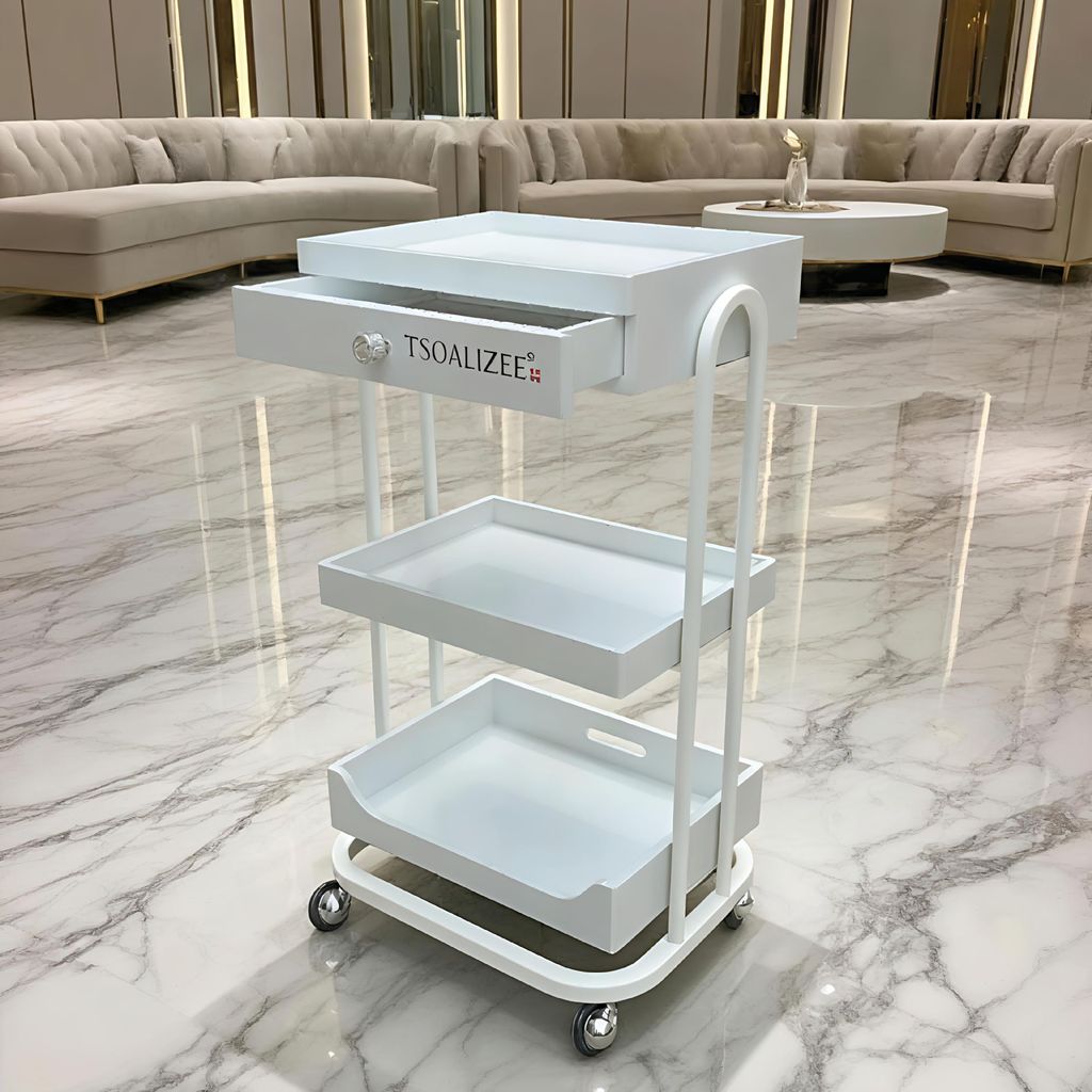สไตล์ครีม High-End Beauty Trolley Instrument Trolley Beauty Salon เฉพาะเครื่องมือรถเข็นชั้นวางมือถือ