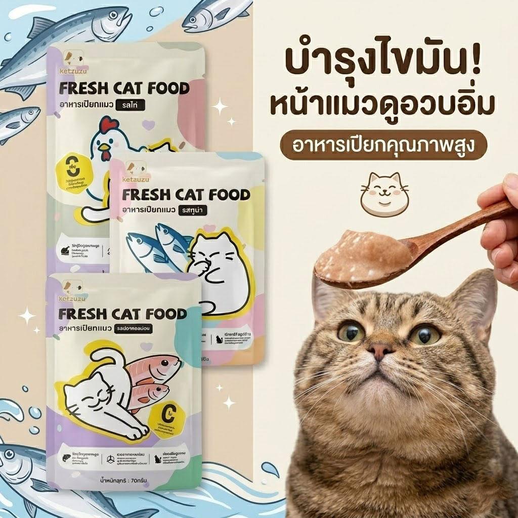 【Ketzuzu】70G อาหารเปียกแมว เนื้อสัตว์แท้ เสริมกล้าม อาหารเปียกแมว ทูน่า แซลมอน กินได้ทั้งแมวโตและลูกแมว