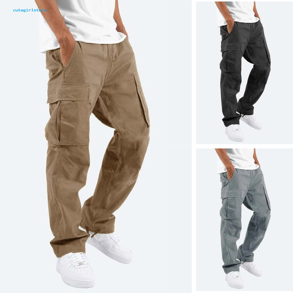 Cute_ Joggers Pants Loose Bottoms Drawstring Mid-Rise Cargo Pants