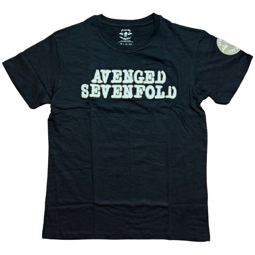 เสื้อวง AVENGED SEVENFOLD A7X : LOGO & DEATH BAT APPLIQUE (BLACK) T-SHIRT ลิขสิทธิ์แท้ UK