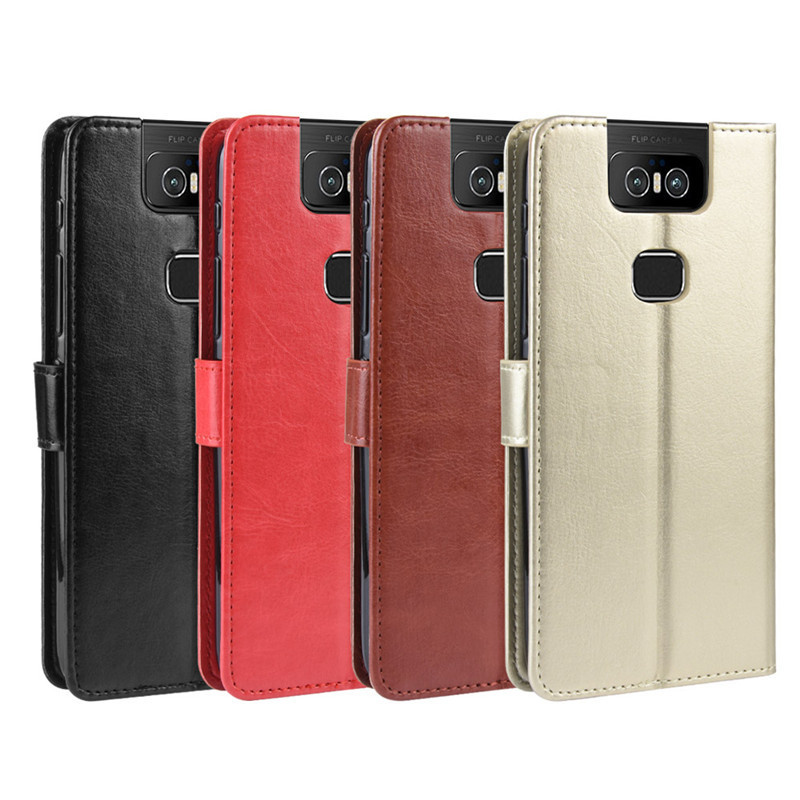 เหมาะสําหรับ Asus Zenfone 6 ZS630KL เคสโทรศัพท์แบบพลิก Asus ZS630KL Crazy Horse รูปแบบซองหนังการ์ด