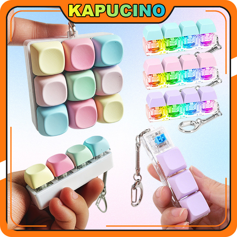 GANTUNGAN TOMBOL 9 ปุ่มคีย์บอร์ด Fidget พวงกุญแจพวงกุญแจ / Luminous Mechanical Keyboard พวงกุญแจ / พ