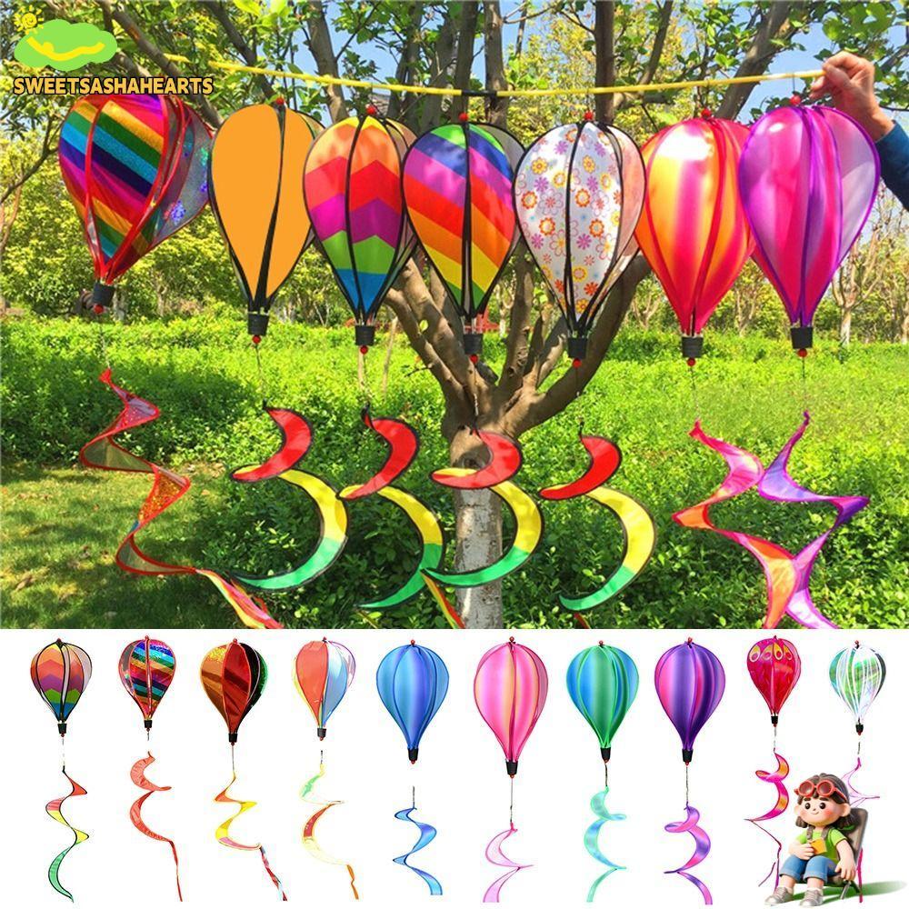 SWEETSASHA บอลลูนลมร้อน, สีรุ้งฟิล์มเปลี่ยนสี Wind Spinner, ลมถึงยักษ์ขนาด Striped Tie Dye ฟิล์มใสหมุน Windmill ตกแต่งฤดูใบไม้ผลิ