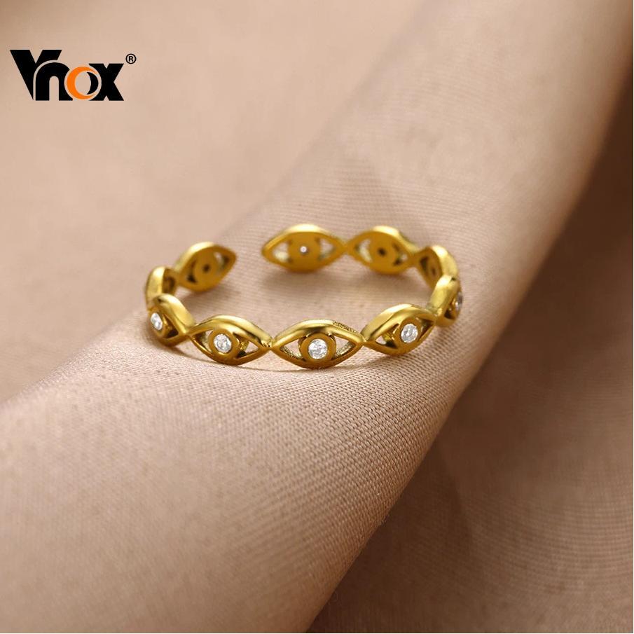 VNOX วีน็อกซ์ แหวนสแตนเลสสีขาวและทอง เพชรสังเคราะห์ สำหรับผู้หญิง