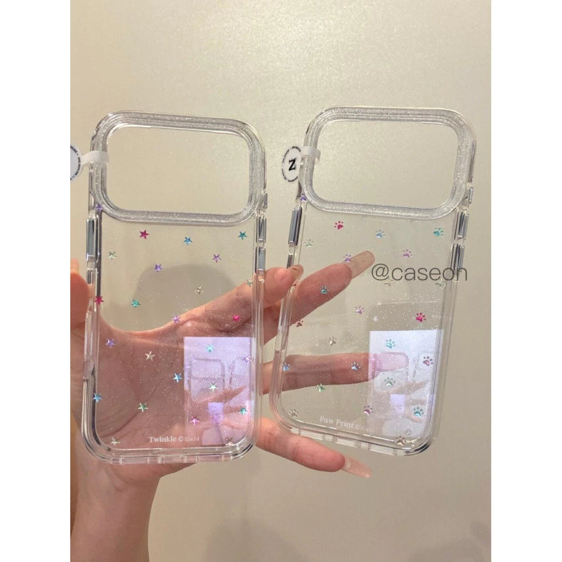 Caseon โปร่งใสใสกระพริบเพชรกรอบสูงขึ้นเลนส์ป้องกันที่เรียบง่ายน่ารักที่มีสีสันดาวกรงเล็บขนาดเล็กเหมาะสําหรับ ไอโฟน17โปรแม็กซ์16โทรศัพท์มือถือป้องกันกรณี15รูปแบบใหม่17ดาวห้าแฉก