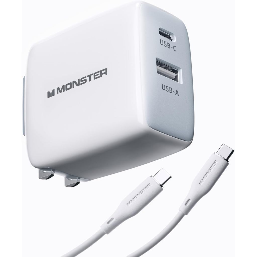 Monster 65W USB C Charger Block, PPS 2-Port, Folding GaN Fast Charger, Heat-Free Ensure Security for