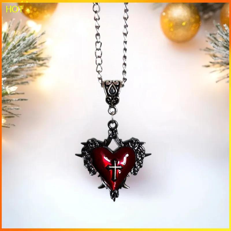 Technicolorsuper Gothic Death Cross สร้อยคอผู้หญิงแฟชั่นเครื่องประดับของขวัญ Thorn Rose จี้หัวใจสีแด