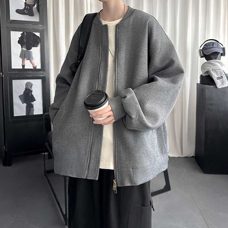 ชุดเบสบอลแจ็คเก็ต Retro Japanese Waffle Heavy สไตล์ STREETWEAR สำหรับฤดูใบไม้ผลิและฤดูใบไม้ร่วง