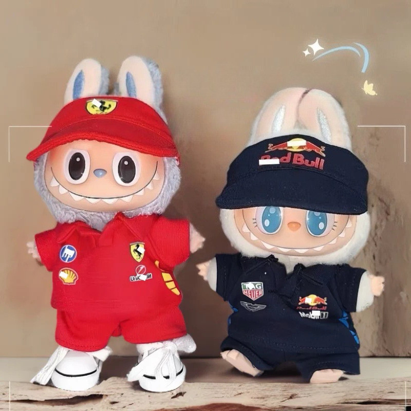 17 ซม.Labu สูตร 1 Racing ชุด F1 ทีมอุปกรณ์เสริมตุ๊กตาของเล่นเปลี่ยนแพ็ค Labubu ตุ๊กตา F1 Ferrari ชุดทีม