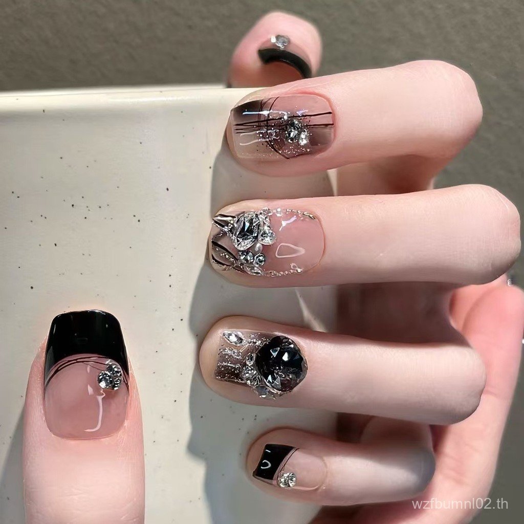 บันไดสั้นสวมใส่เล็บS099เพชรสีดําแฟชั่นหวานเย็นเล็บCommuter Secret Place 10 อารมณ์ที่ถอดออกได้สาวร้อน