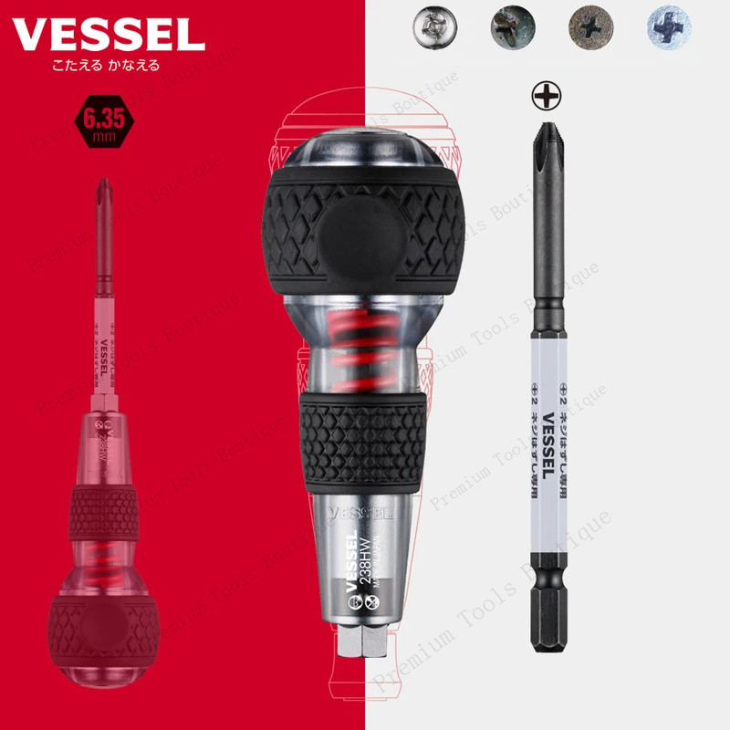 VESSEL 230HW 238HW-2 Slotted Phillips Hex Socket ไขควงกระแทกพร้อม Bits JIS ญี่ปุ่นเครื่องมือ