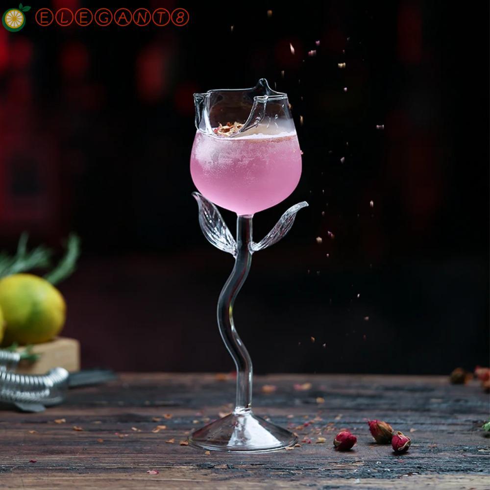 AELEGANT Rose Wine Goblet,ขอบถ้วยม้วน 150/280ml Rose Wine Glassware แก้วใสแก้วถ้วยของขวัญแต่งงาน