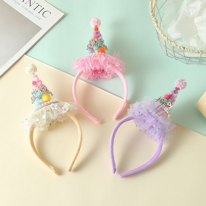 ที่คาดผมหมวกวันเกิดสี Dopamine 1 ชิ้นพร้อม Tulle, Photo Commemoration, Girls Exclusive, Birthday Par