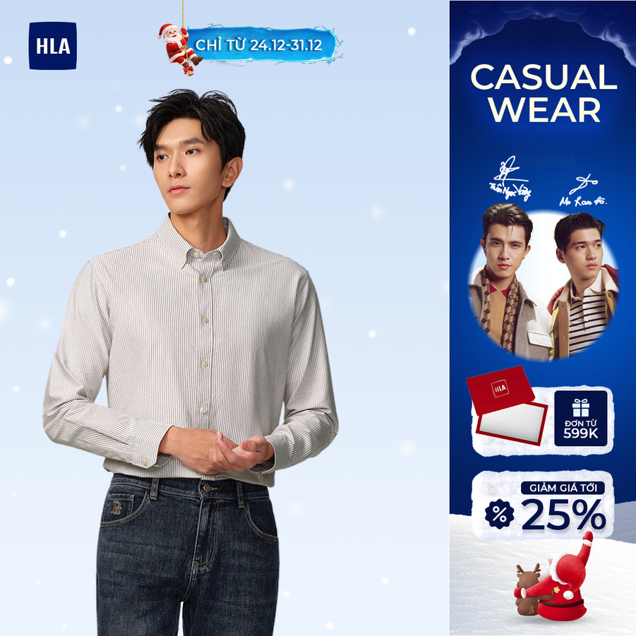 HLA Premium เสื้อเชิ้ตแขนยาวผู้ชาย - ผ้าคอตตอนเนื้อนุ่ม ระบายอากาศได้ดี - สบาย
