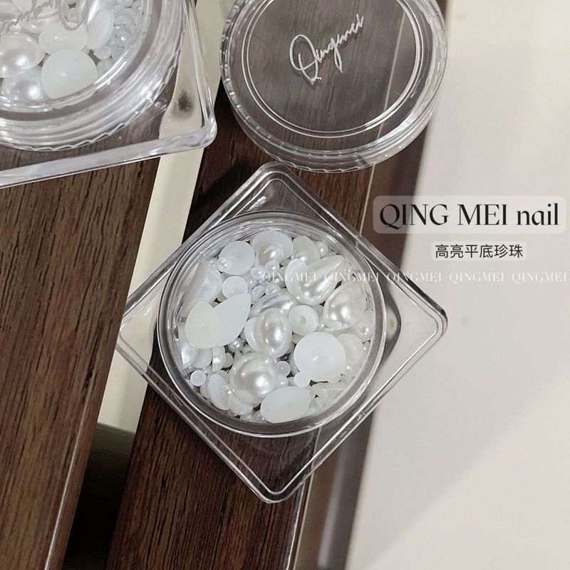 เครื่องประดับเล็บมุกแบนรูปทรงพิเศษไม่ลอกเล็บสีขาวบริสุทธิ์ขนาดเล็กมินิมุกครึ่งวงกลมแบน ราคา ถูกที่สุด ดีลบีเคเค แกลเลอรีภาพที่ 7
