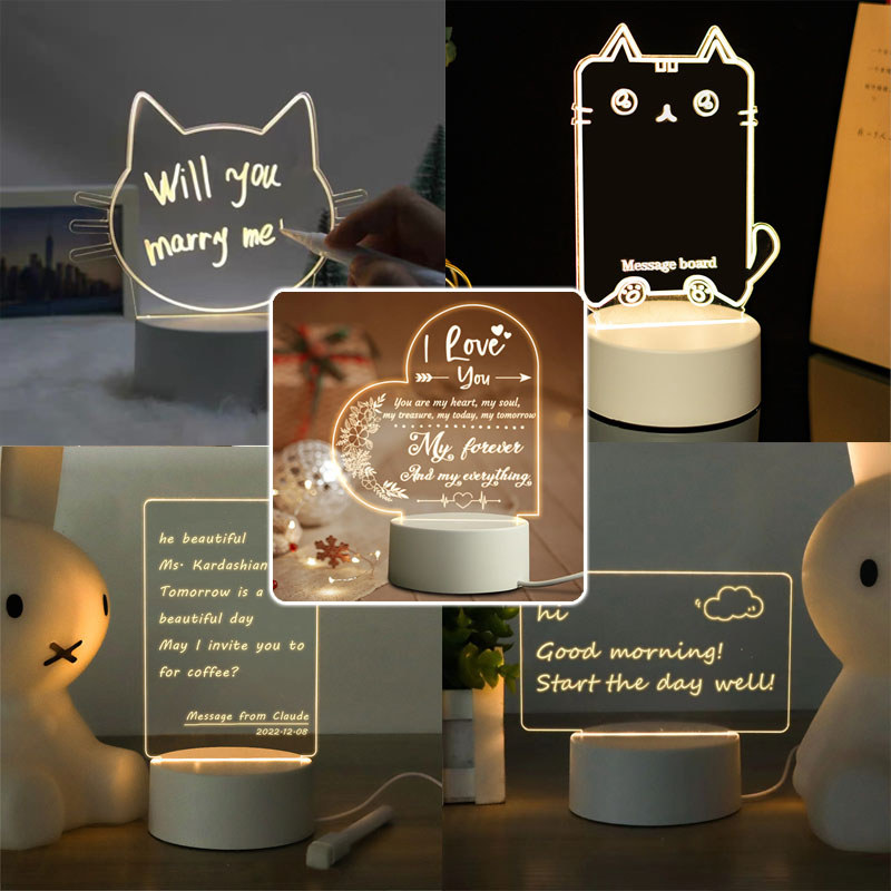 พร้อมส่ง โคมไฟตั้งโต๊ะ LED กระดานข้อความ 2in1 สไตล์มินิมอล ตกแต่งห้องนอน ไฟกลางคืน โคมไฟอะคริลิค ของขวัญวันเกิด