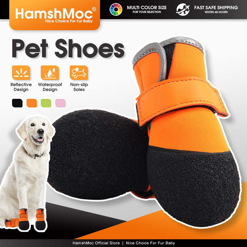 HamshMoc สุนัขรองเท้ากลางแจ้ง Anti-Slip สะท้อนแสงปรับยางธรรมชาติ Sole กันน้ําสําหรับพันธุ์กลาง/ใหญ่