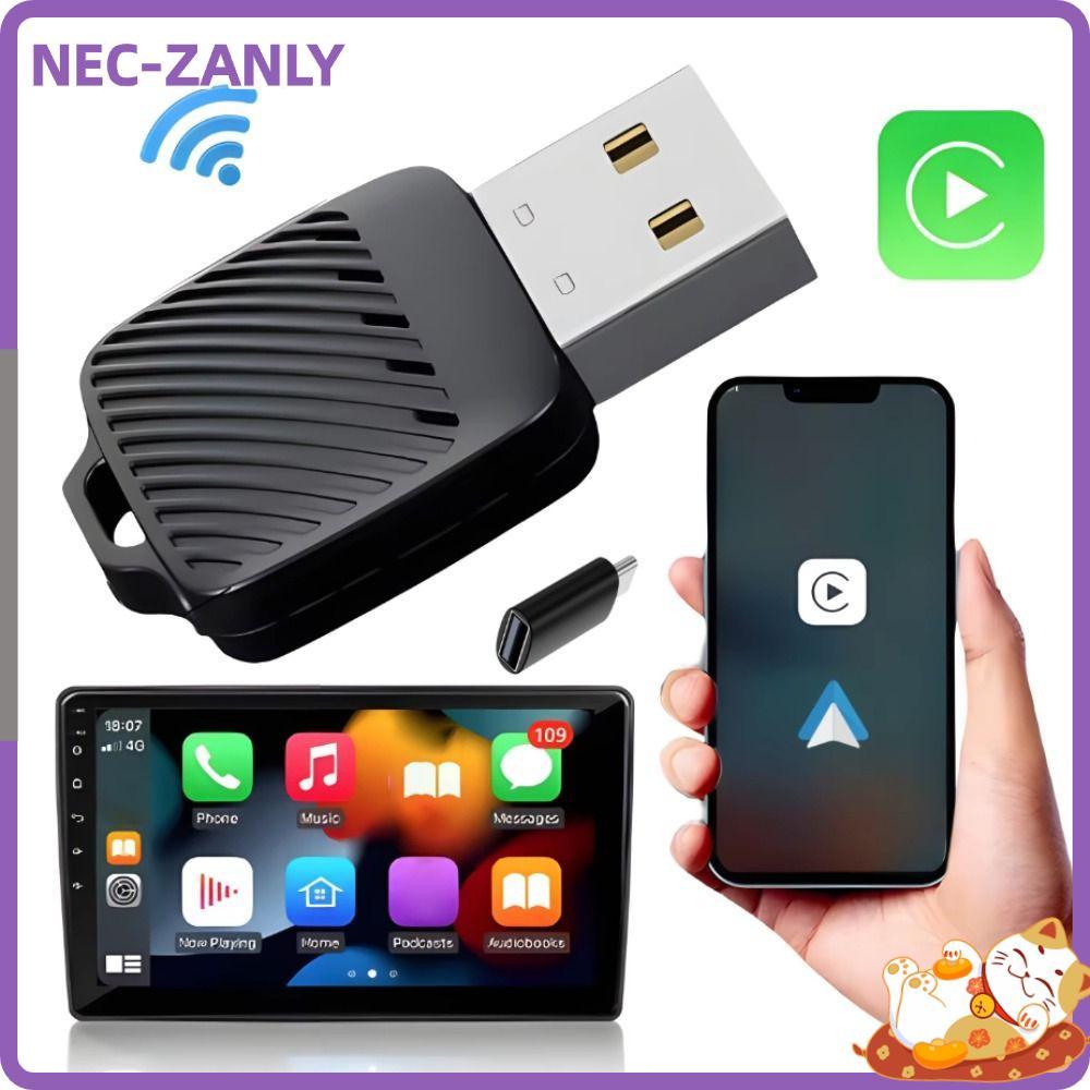 อะแดปเตอร์อัตโนมัติ Android ไร้สาย NEC-ZANLY, 2 in 1 Wireless CarPlay Dongle, Plug & Play ระบบอัจฉริ