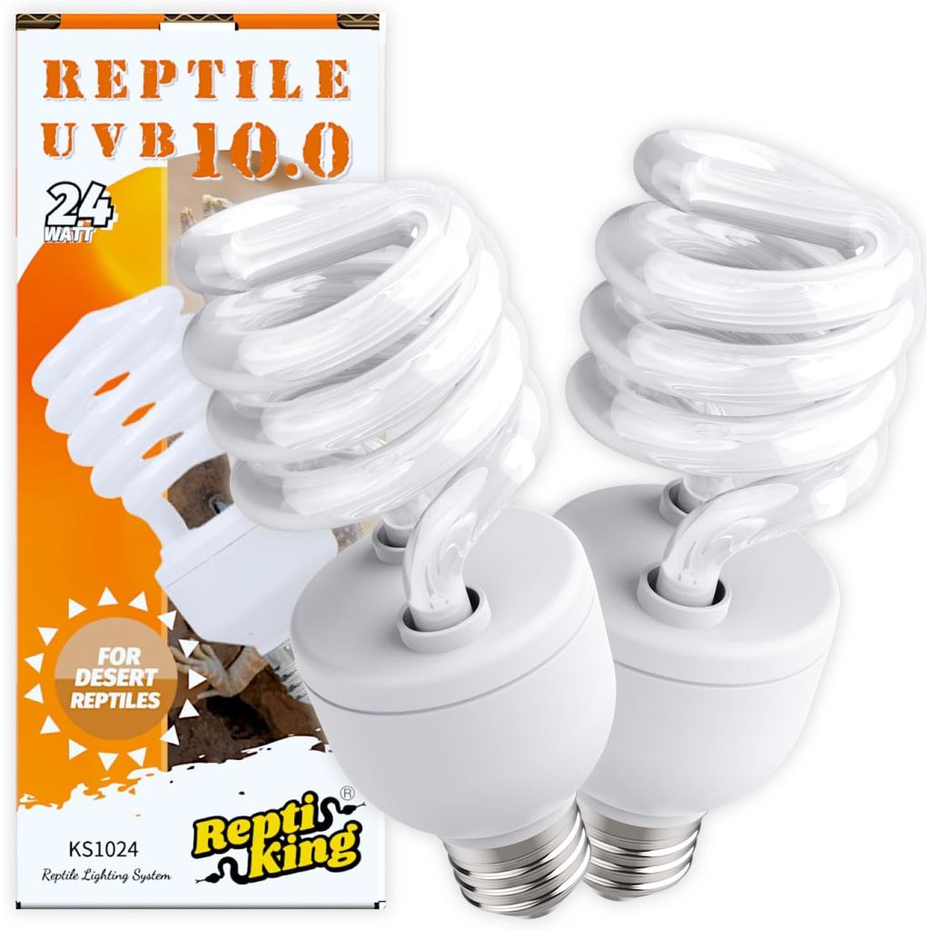 ไฟสัตว์เลื้อยคลาน UVB, 2-Pack 10.0 24W UVB หลอดไฟสัตว์เลื้อยคลาน UVA UVB สําหรับมังกรเครา, เต่า, หลอ