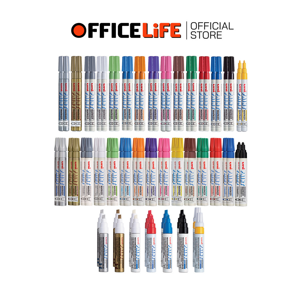 Uni (ยูนิ) ปากกาเพ้นท์ PAINT Marker เขียนยาง เขียนเหล็ก รุ่น PX-20 / PX-21 ชนิดหัวกลม ( 12 ด้าม )