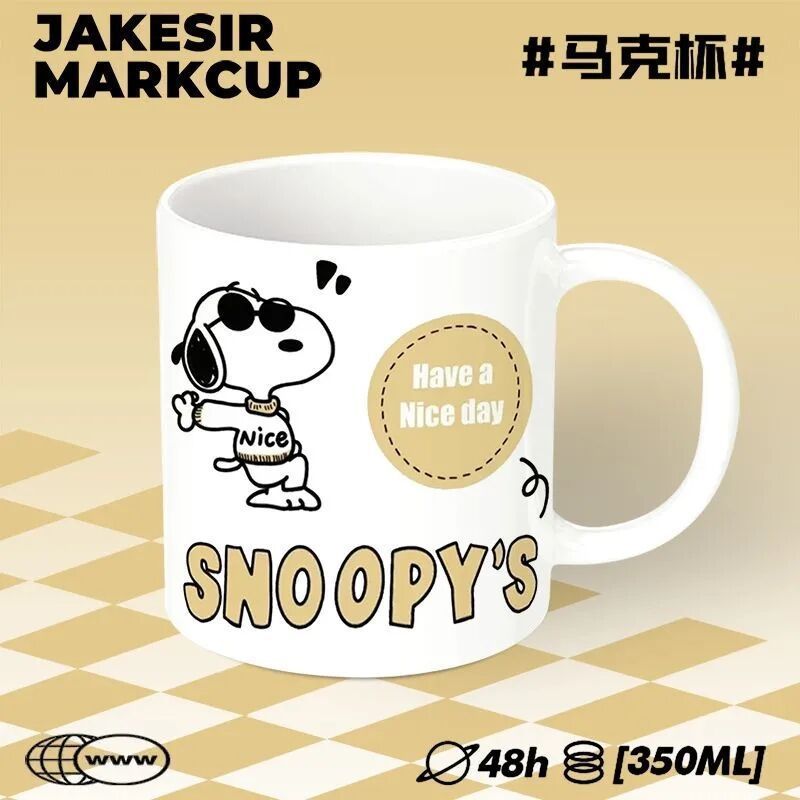 可爱史努比陶瓷马克杯早餐勺子情侣咖啡茶杯办公水杯礼物Cute Snoopy Ceramic Mug Breakfast Spoo bckS4q17Bm1228
