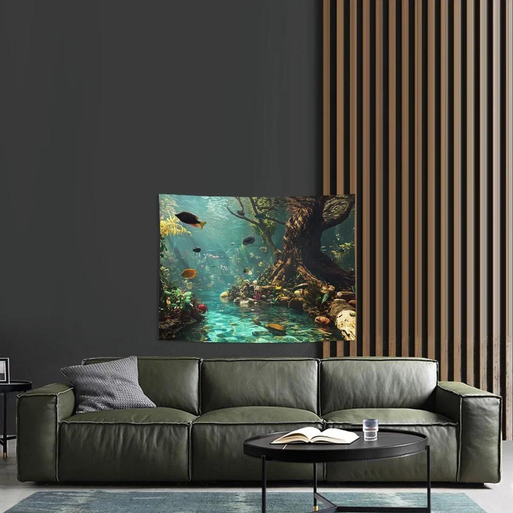 พรมตู้ปลา 1 ชิ้น, ตกแต่งผนังใยโพลีเอสเตอร์, เหมาะสําหรับห้องนั่งเล่น, ห้องนอน, สํานักงานและงานปาร์ตี้ - รูปที่ 3