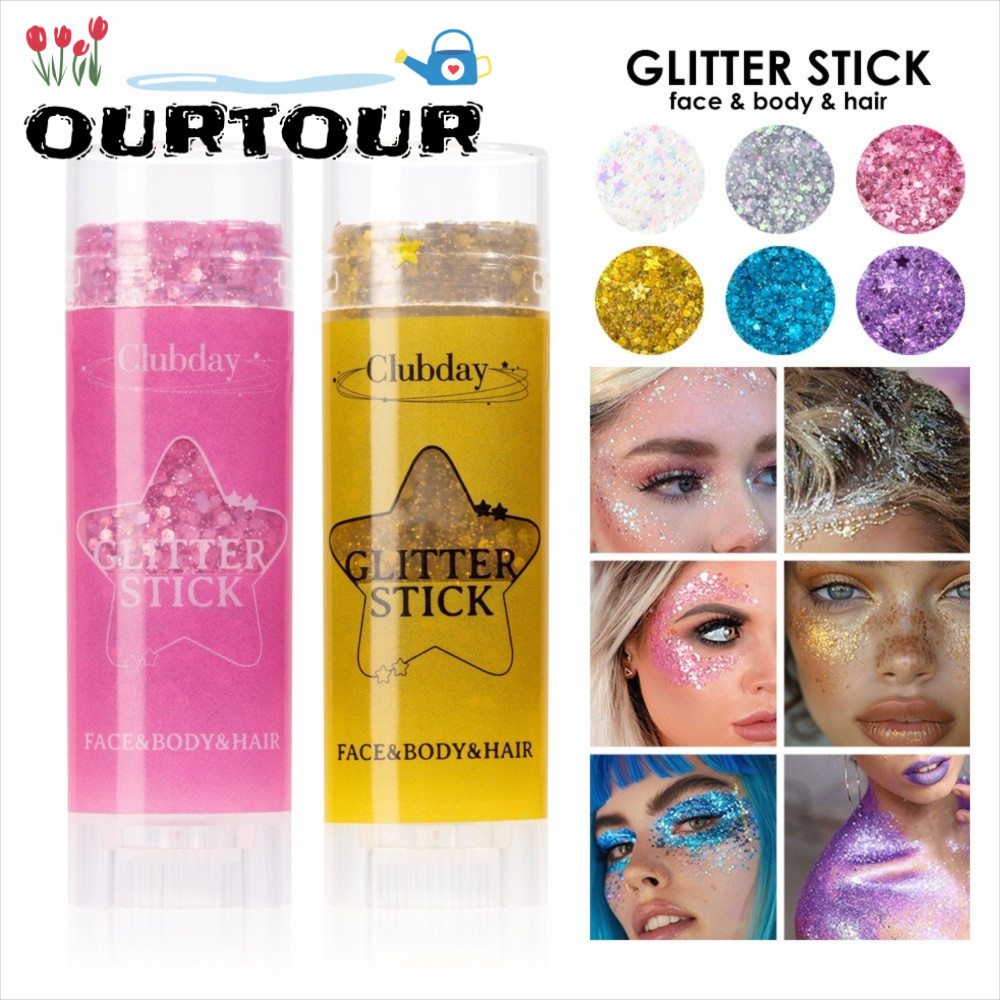URTOUR Sequins Glitter Stick, Body Paint Glitter แบบพกพา, Body Glitter Sticks 6 สี Cheek Gel Stick ส
