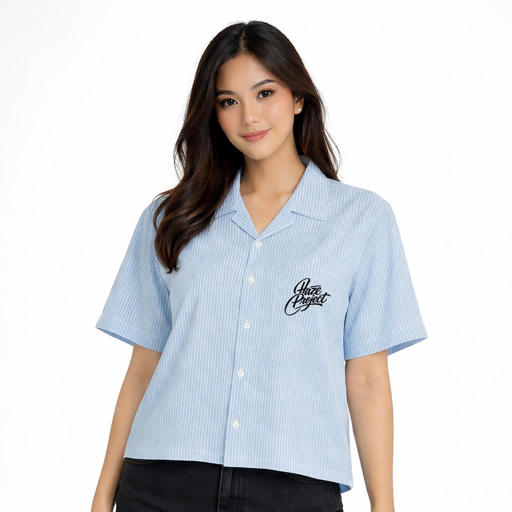 KEMEJA BOXY BLUE STRIPE SHIRT - CLASSIC LETTER