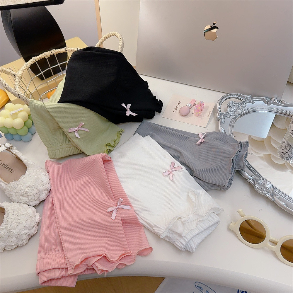 กางเกงลำลองสำหรับเด็กผู้หญิงสไตล์เกาหลีใหม่สำหรับฤดูร้อน ตกแต่งด้วยโบว์: ทรงขาตรงเข้ารูป สีพื้น - รูปที่ 5