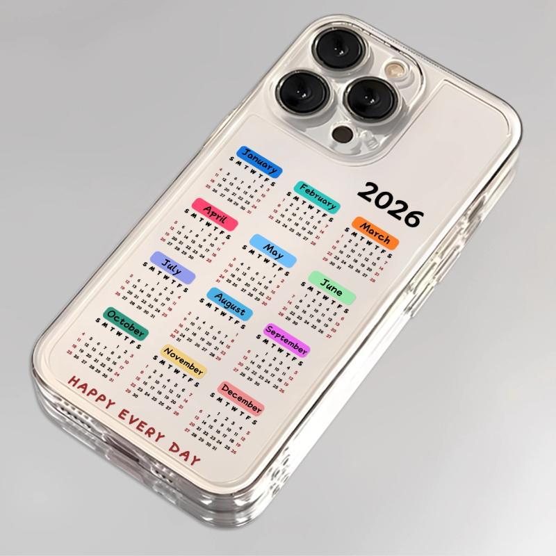 2026 ปฏิทินสําหรับ iPhone 17 16 15 14 13 12 Pro Max 11Pro XR 7 8 SE กันกระแทกปลอกอ่อน