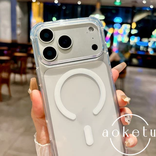 ถุงลมนิรภัยสี่มุมเหมาะสําหรับ ไอโฟน 17 โปรแม็กซ์ เคสโทรศัพท์ 16 โปรแม็กซ์ อะคริลิคใสแม่เหล็กดูด 15/14/13/12/11 ขอบสีเรียบง่ายป้องกันการตกฝา