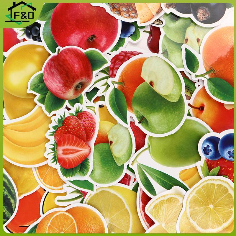 F&O 50 ชิ้นสติ๊กเกอร์ผลไม้สําหรับห้องครัวเบเกอรี่ถ้วยจานตู้เย็นผลไม้สติ๊กเกอร์.
