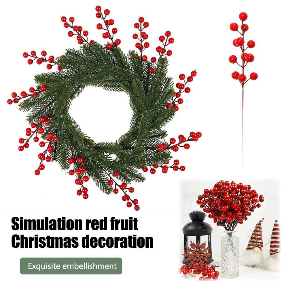 สาขาสนประดิษฐ์คริสต์มาส Holly Red Berries Stems สําหรับต้นคริสต์มาส Diy พวงหรีด N7f1