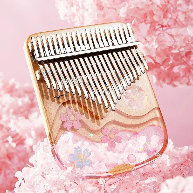 Kalimba 21 Key Professional Thumb เปียโนแม่พิมพ์อะคริลิคคริสตัล Sakura Space สไตล์คีย์บอร์ดดนตรีของข