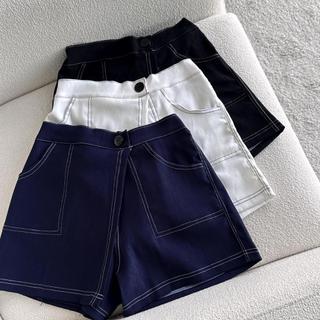 High-Waist Tailored Skorts with Contrast Stitching Modern Minimal Chic