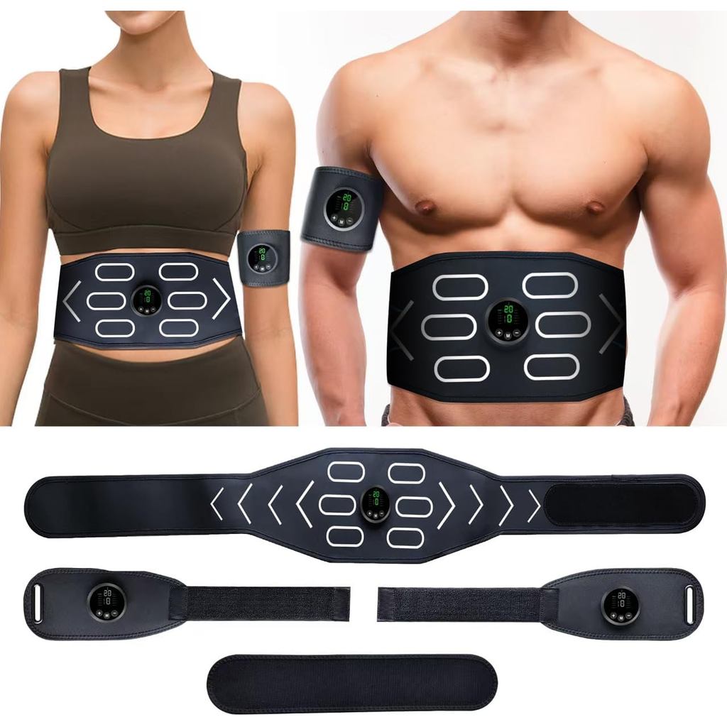 ABS Stimulator, Ab Toning Belt Trainer, อุปกรณ์ออกกําลังกายสําหรับผู้ชายและผู้หญิงสีดํา